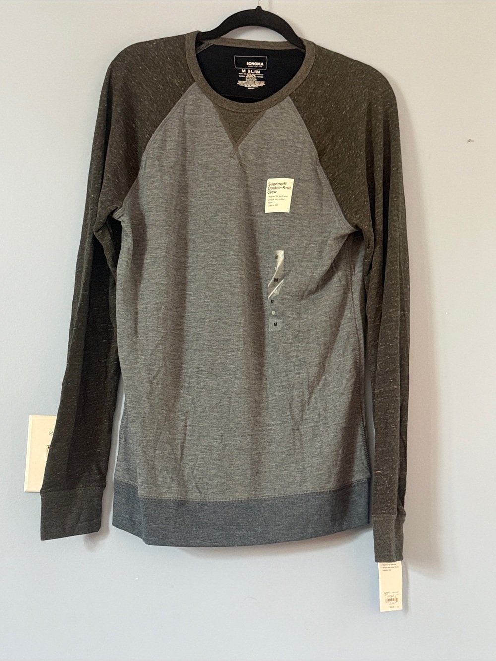 Sonoma Men's Two-Tone Long Sleeve Raglan Shirt - Charcoal & Heather Gray